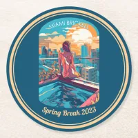 Miami Brickell Woman on a Rooftop Hottub Round Paper Coaster