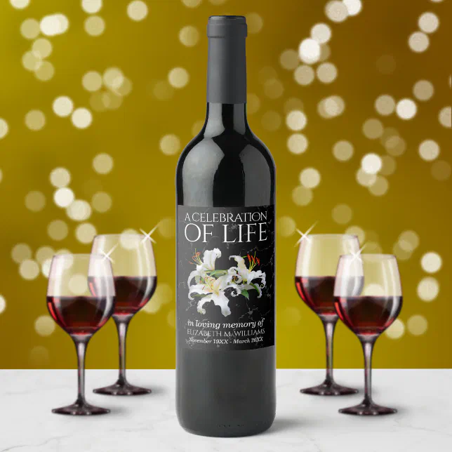 Elegant White Oriental Lilies Celebration of Life Wine Label