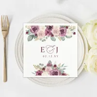 Elegant Modern Botanical Plum Floral Wedding Napkins