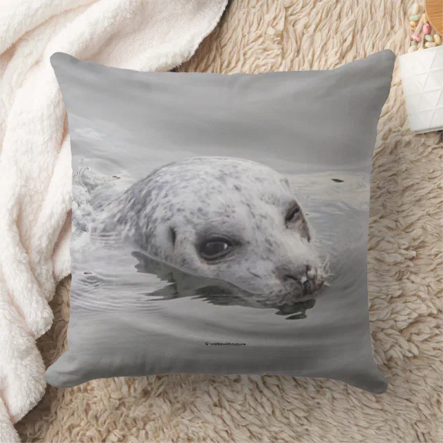 Funny Harbor Seal Coyly Winks at Photographer Throw Pillow