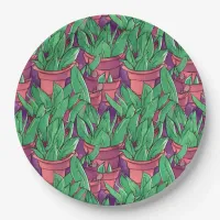 Aloe Vera in Pots Pattern Paper Plates