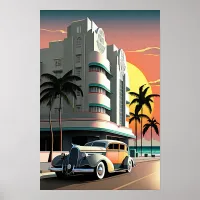 1930s Art Deco Miami Beach Ocean Drive sunset Poster