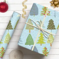 Cute Snowy Christmas Trees Holiday Wrapping Paper