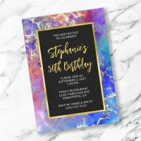 Magenta Royal Blue Golden Fire Opal 50th Birthday Invitation