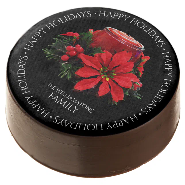Festive Red Christmas Candle, Holly and Poinsettia Chocolate Covered Oreo