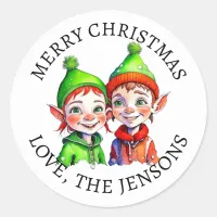 Merry Christmas | Vintage Little Elf Personalized Classic Round Sticker