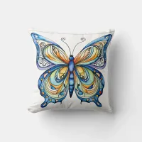 Blue Colorful Butterfly Throw Pillow