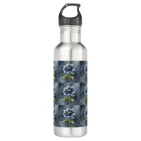 Blue flower watercolour pattern stainless steel water bottle