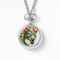 Fire breathing dragon red, green, and yellow scale watch