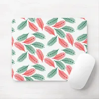 Green And Red Christmas Pine Branches Pattern Mouse Pad