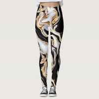 Black, White and Gold Marble Effect Ai Leggings