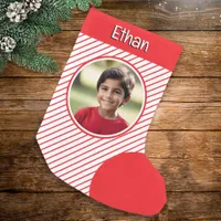 Candy Cane Stripes Red White Custom Name Photo Small Christmas Stocking