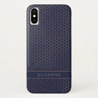 Girly Rose Gold Foil Navy Hexagon Geometric iPhone X Case