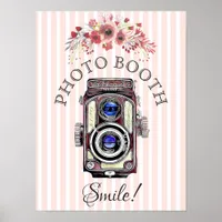 Wedding Sign for Photo Booth, Coral  Floral Camera