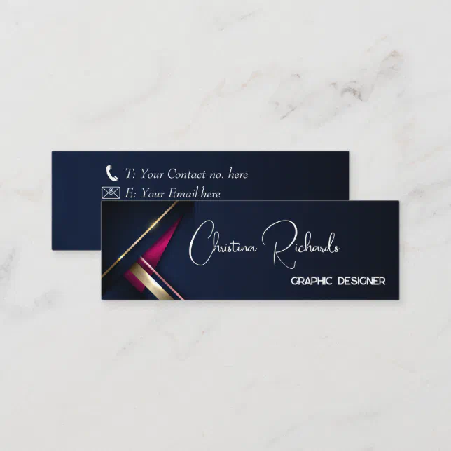 Elegant Abstract Gold Blue Pink Mini Business Card