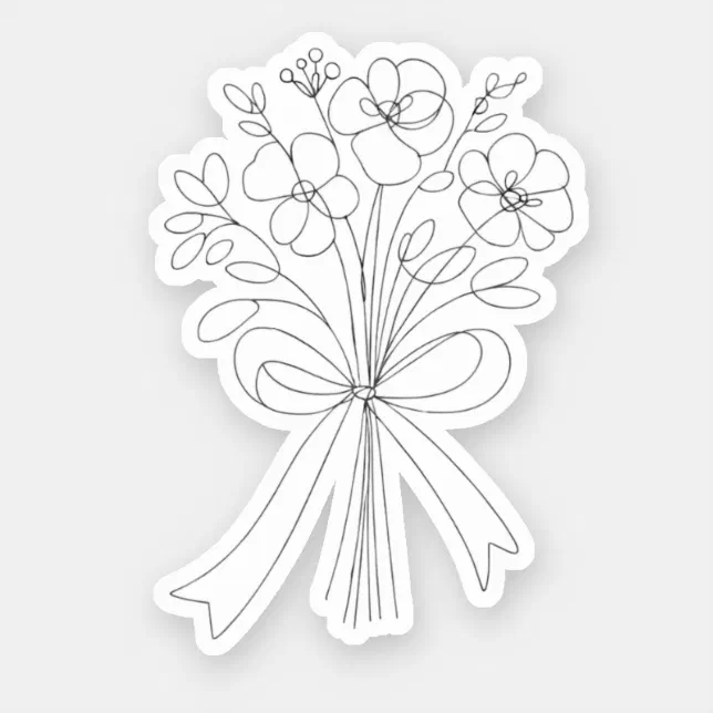 Line Art Minimalist Bouquet of Flowers Ribbon Bow Sticker