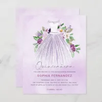 Budget Purple Gold Dress Quinceañera Invitation