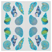 Eclectic Arctic Blue Sea Shells Pattern Fabric