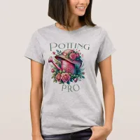 Potting Pro Pink Watering Can Garden Gray  T-Shirt