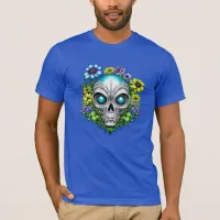 Alien Face and Flowers Ai Art T-Shirt