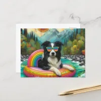 Border Collie on a Rainbow Color Float Postcard