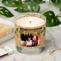 Happy Holidays Family Photo Name Gold Red Diamond Scented Candle