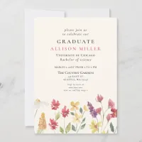 Rustic Watercolor Boho Wildflowers Graduation Invitation