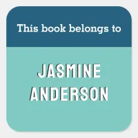 This Book Belongs To Modern Turquoise Custom Square Sticker