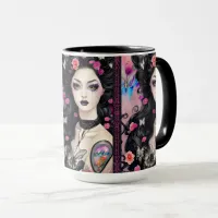 Stylish Goth Tattoo Girl Black and Pink Mug