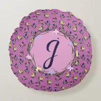 Pretty Pink Purple and Yellow Pansies Round Pillow