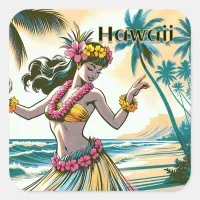 Aloha | Hawaii Hula Dancer on the Beach Square Sticker