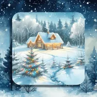 Serene Log Cabin in a Winter Forest Square Sticker