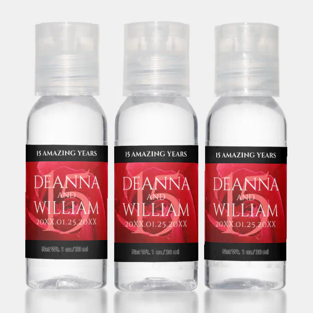 Elegant 15th Rose Wedding Anniversary Celebration Hand Sanitizer