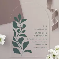 Modern Green Botanical Leaves Wedding Acrylic Invitations