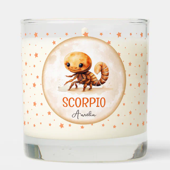 Cute Watercolor Illustration Scorpio Zodiac Name Scented Candle