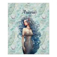 Beautiful Blue-Haired Mermaid  Poster