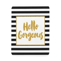 Hello Gorgeous Black & White Gold Glitter Stripes Magnet