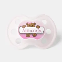 Personalized Baby Girl Name Pink Bear Pacifier