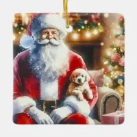 Santa and a Puppy | Vintage Christmas Ceramic Ornament