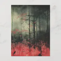 Haunted red and black forest postcard