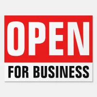 18" x 24" Red Double Sided Open for Business Yard Sign