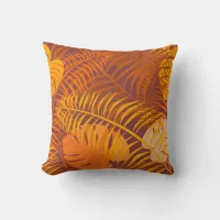 Orange Palm Tree Leaf Pattern Throw Pillow