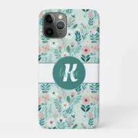 Pretty Blue and Pink Pastel Folk Art Flowers iPhone 11 Pro Case