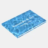 Aqua Blue Swimming Pool Photo Personalized Wedding Guest Book