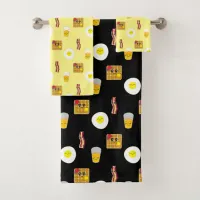 Cute Cartoon Egg, Bacon, Waffles and Orange Juice Bath Towel Set