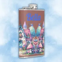 Pink & Blue Fairy Cottage Core Monogram on Rose | Flask