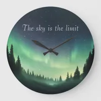 Green Shades of Northern Lights Night Sky Large Clock