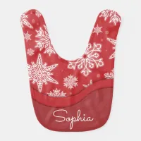 Christmas Festive White Winter Snowflakes On A Red Baby Bib