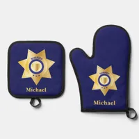 Sheriff Gold Star Badge Personalised Oven Mitt & Pot Holder Set