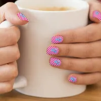 Pink and Hot Pink Stripes With Blue Monogram Minx Nail Art